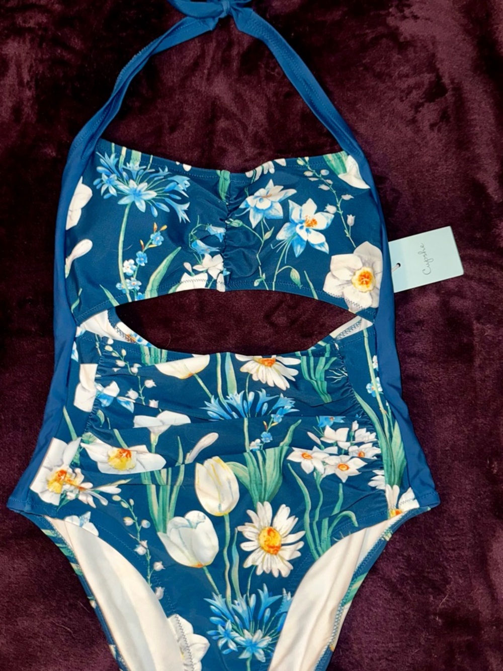 Cupshe Blue Floral Cutout One-Piece Swimsuit NWT